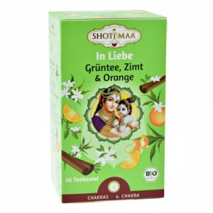 Shoti Maa Tea In Love Ayurvédikus BIO Zöld tea fahéjjal, bergamottal és naranccsal 16 x 2 g