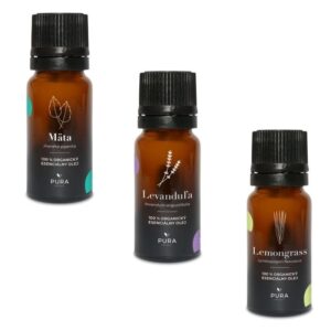 PURA product PURA 100%-ban tiszta organikus illóolaj csomag citromfű, menta, levendula 3 x 10 ml