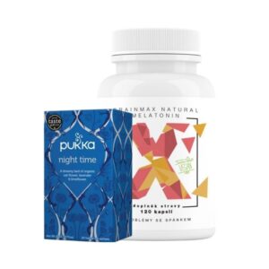JÓ ALVÁS CSOMAG BrainMax Natural Melatonin 120 kapszula és ájurvédikus tea Pukka Herbs Nightime