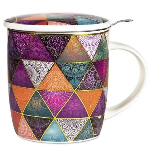 Flexity porcelán bögre Patchwork, szűrővel és fedővel a tea infúzióhoz 380 ml