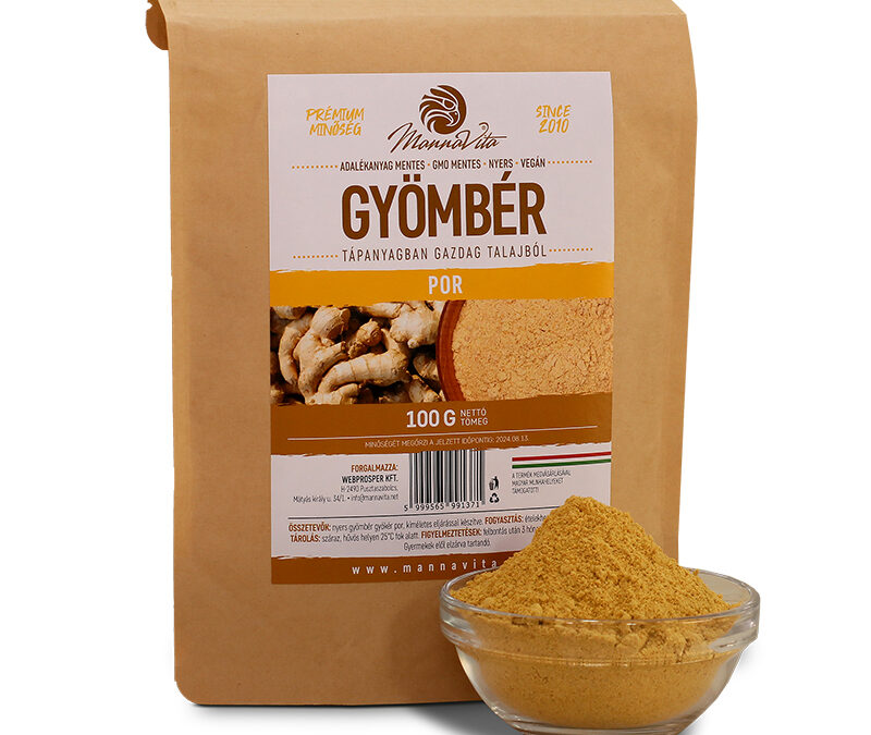 Mannavita Prémium nyers Gyömbér por, 100g