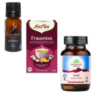 NŐI EGÉSZSÉG csomag - Pura levendula illóolaj, Yogi Women Tea, Organic India a női hormonális egyensúly támogatására  60 db kapszula