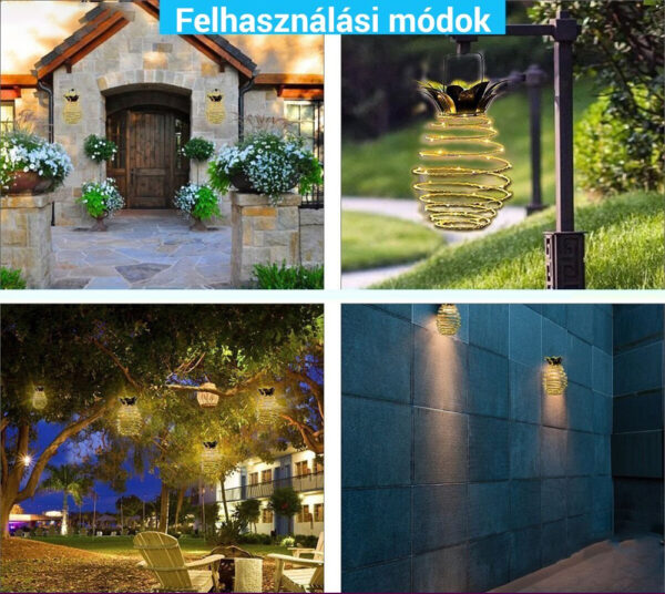 25 LED-es ananász formájú napelemes kültéri dekorációs lámpa
