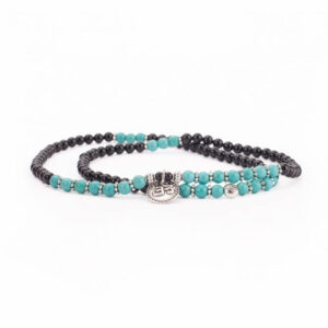 Bodhi Yoga Bodhi Large Mala karkötő türkiz és fekete achát OM medállal