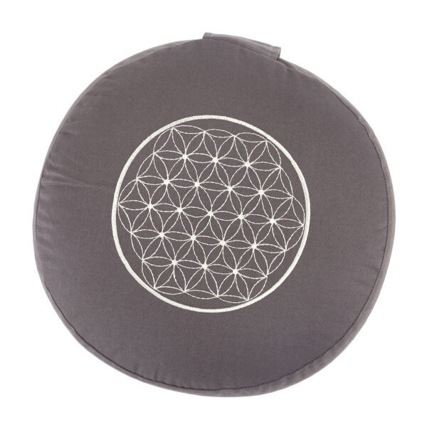 Bodhi Yoga Bodhi meditációs párna RONDO ECO Az élet virága mintával, tönköly töltelékkel 32 cm Szín: szürke