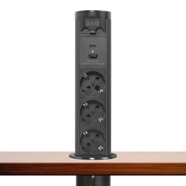 Motoros rejtett elosztó - "Touchcontrol" - 3-as + USB + Type-C - fekete