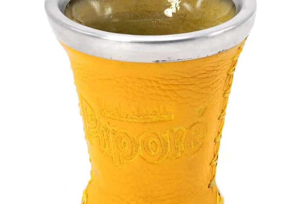 Pipore SÁRGA Csésze, üveg + bőr Mate tök, Kalabaza, 150ml