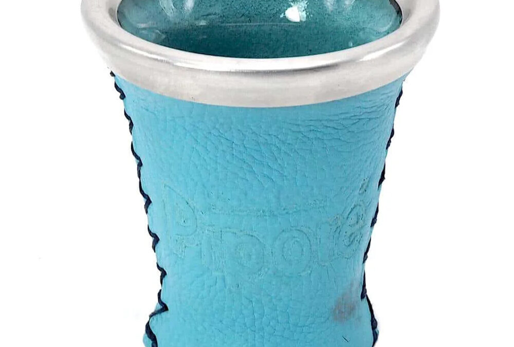 Pipore VILÁGOS KÉK Csésze, üveg + bőr Mate tök, Kalabaza, 150ml