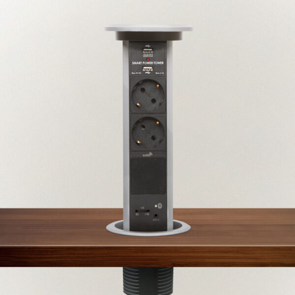 Motoros rejtett elosztó - bluetooth-os, ezüst 2 x 250 V + 2 x USB + AUX