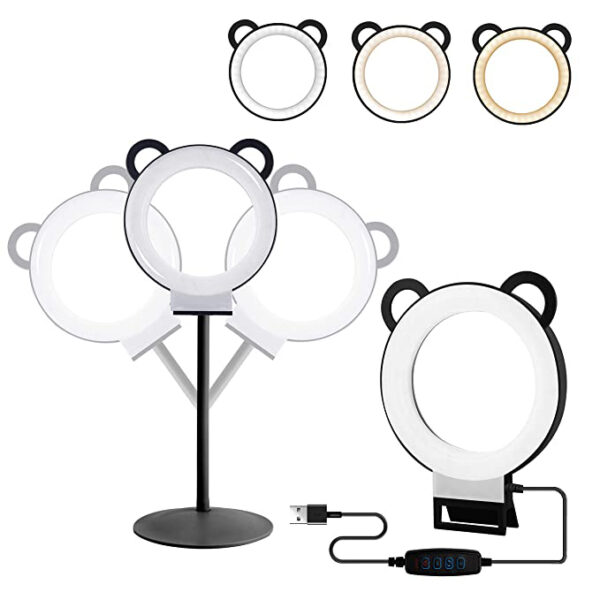 Panda kör alakú LED lámpa, fényerőszabályzóval - Rózsaszín