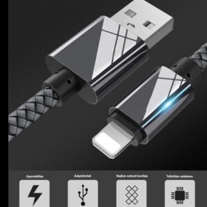 Extra strapabíró 1 méteres Lightning Iphone gyorstöltő és USB adatkábel - Szürke