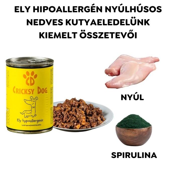 Ely Hipoallergén nyulas nedves kutyaeledel (búza-glutén és csirkehús mentes recept) – 410 g – 24-es pack