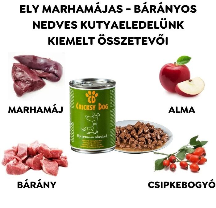 Ely nedves kutyaeledel marhamájjal, bárányhússal és almával – 415 g – 24-es pack