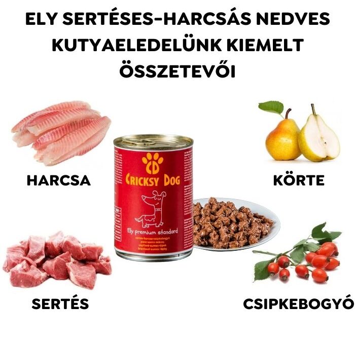 Ely nedves kutyaeledel sertéssel, harcsával és csipkebogyóval – 415 g – 12-es pack
