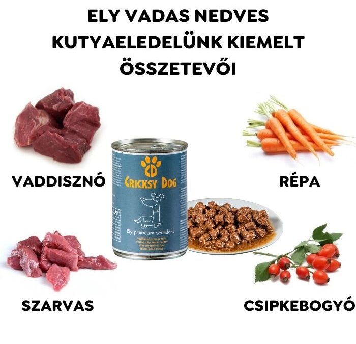 Ely nedves kutyaeledel vaddisznóval, szarvassal és répával – 415 g – 24-es pack