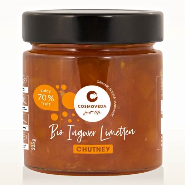 Cosmoveda Ginger-Lime Chutney gyömbérrel és lime-val 225 g, BIO