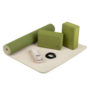 Bodhi Yoga Bodhi jógakészlet kezdőknek zöld - szőnyeg 183 cm x 60 cm x 5 mm, edzőpánt, 2 blokk