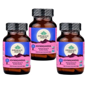 Organic India Ashwagandha kapszula energia, vitalitás, szex készlet 3 x 60 db