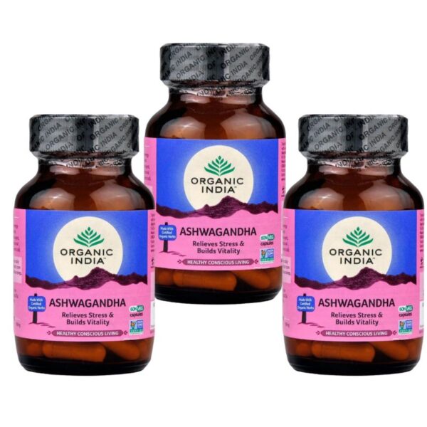 Organic India Ashwagandha kapszula energia, vitalitás, szex készlet 3 x 60 db