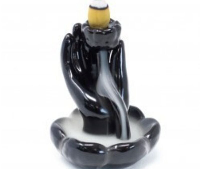 Ancient wisdom AWG fekete Kerámia állvány Hand and Lotus, füstölőkúpokhoz