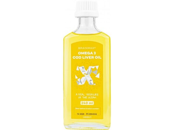BrainMax Omega 3 csukamájolaj, citrom, 240 ml