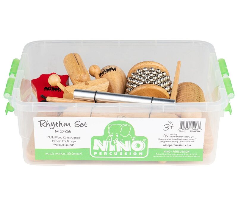 NINO Percussion Wooden Rhythm Box Fából készült ütőhangszer szett gyerekeknek 10 db