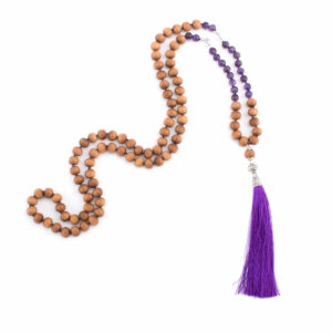 Bodhi Yoga Bodhi Mala nyaklánc szantálfa illattal / ametiszt lila bojttal, 108 gyöngy