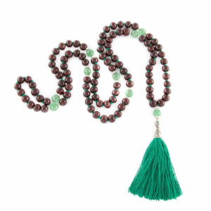 Bodhi Yoga Bodhi Mala nyaklánc Rosewood / Onyx zöld bojttal, 108 gyöngy