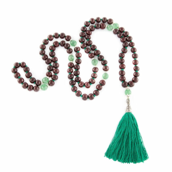 Bodhi Yoga Bodhi Mala nyaklánc Rosewood / Onyx zöld bojttal, 108 gyöngy