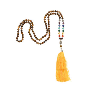 Bodhi Yoga Bodhi Mala Chakra tigrisszem nyaklánc sárga bojttal, 108 gyöngy