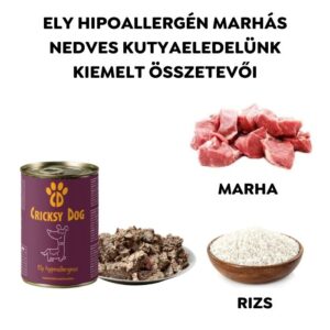 Ely Hipoallergén marhás nedves kutyaeledel (búza-glutén és csirkehús mentes recept) – 400 g - 24-es pack