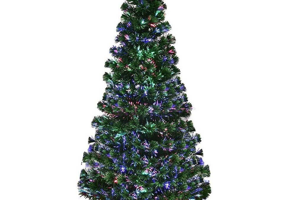 Műfenyő száloptikával színes LED-del több típusban-210 cm-es